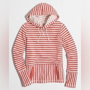 J. Crew Factory Flipped Stripe Hoodie Sweatshirt Pullover Sz L Red/ White Cotton